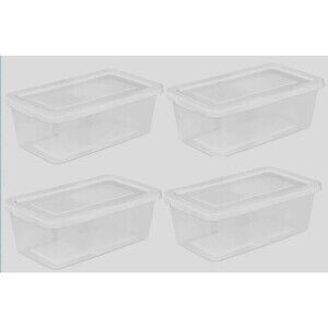 4 PACK Sterilite 6 qt Clear Storage Box Container 4.6" H X 8" W X 13"D Stackable